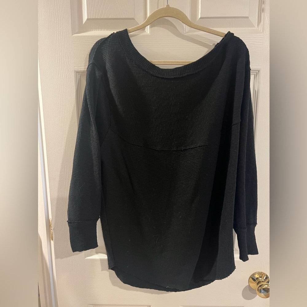 NWT Free People Black Ribbed Shirt L/S Sz M